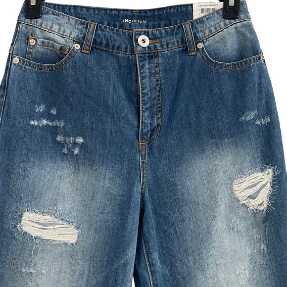 INC SZ 8/29 Cuffed Jeans Distressed Patches High-Rise Pockets Medium Wash Blue - Picture 2 of 11